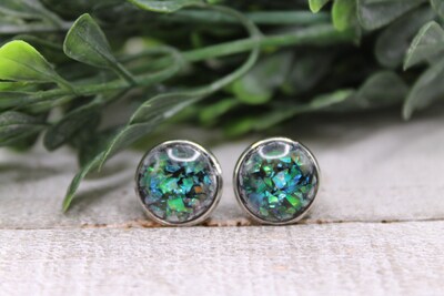 Green Foiled Dome Stud Earrings - image1